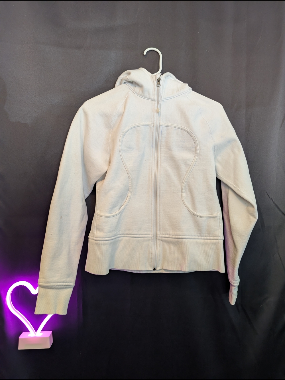 lululemon athletica Cream Full-Zip Hooded Vintage Scuba Black Lulu Logo